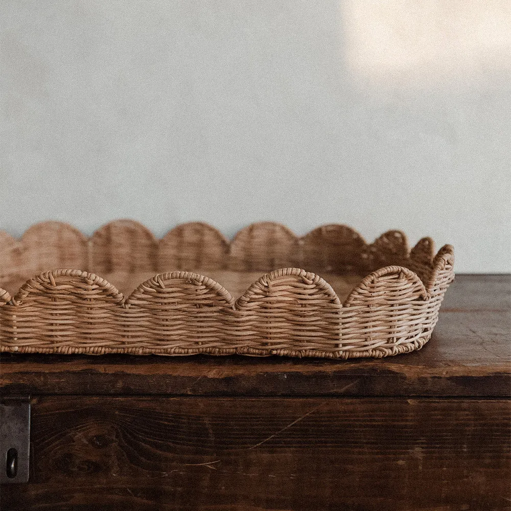 Sage Scalloped Storage Basket with Lid