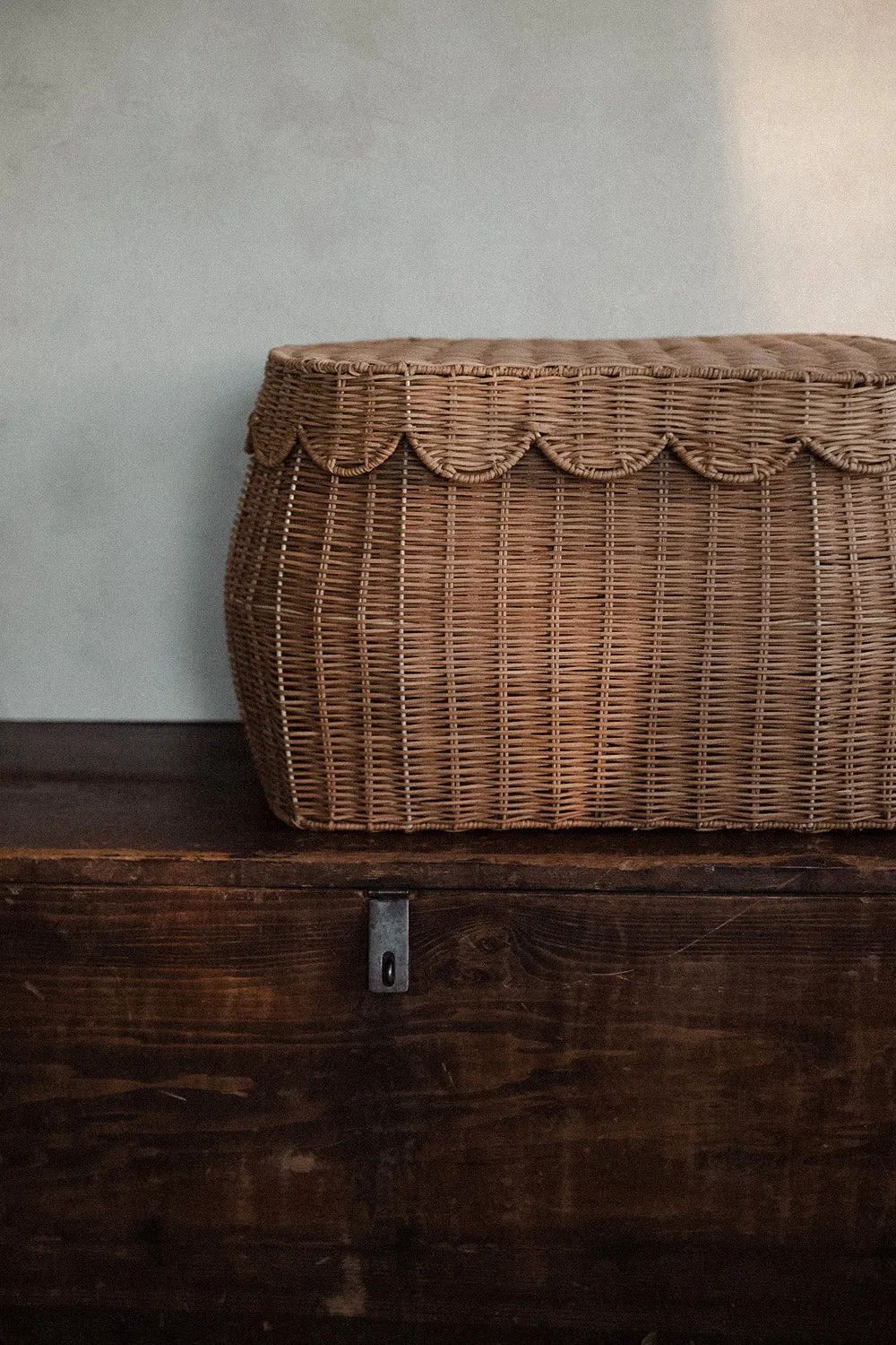 Sage Scalloped Storage Basket with Lid