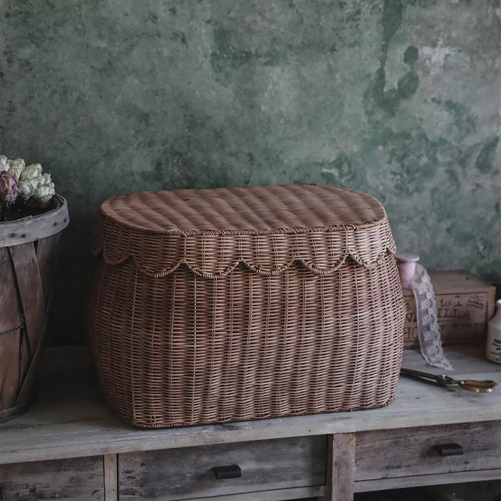 Sage Scalloped Storage Basket with Lid