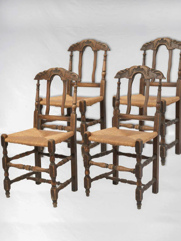 Set of 4 Provençal Dining Chairs with Rush Seats – 19th Century 36¼"