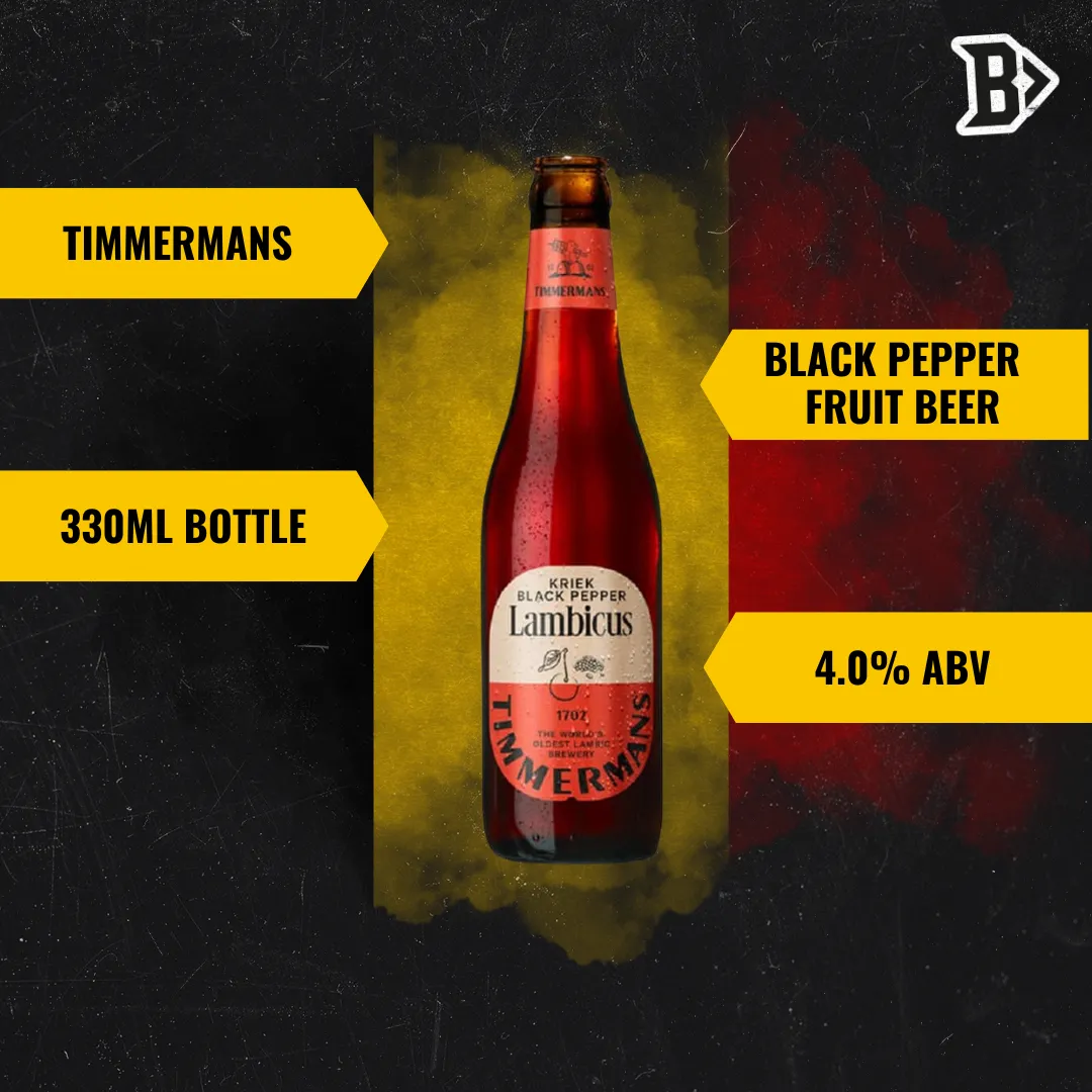 Timmermans Lambicus Kriek Black Pepper Belgian Fruit Beer 330ml Bottles - 4.0% ABV (12 Pack)