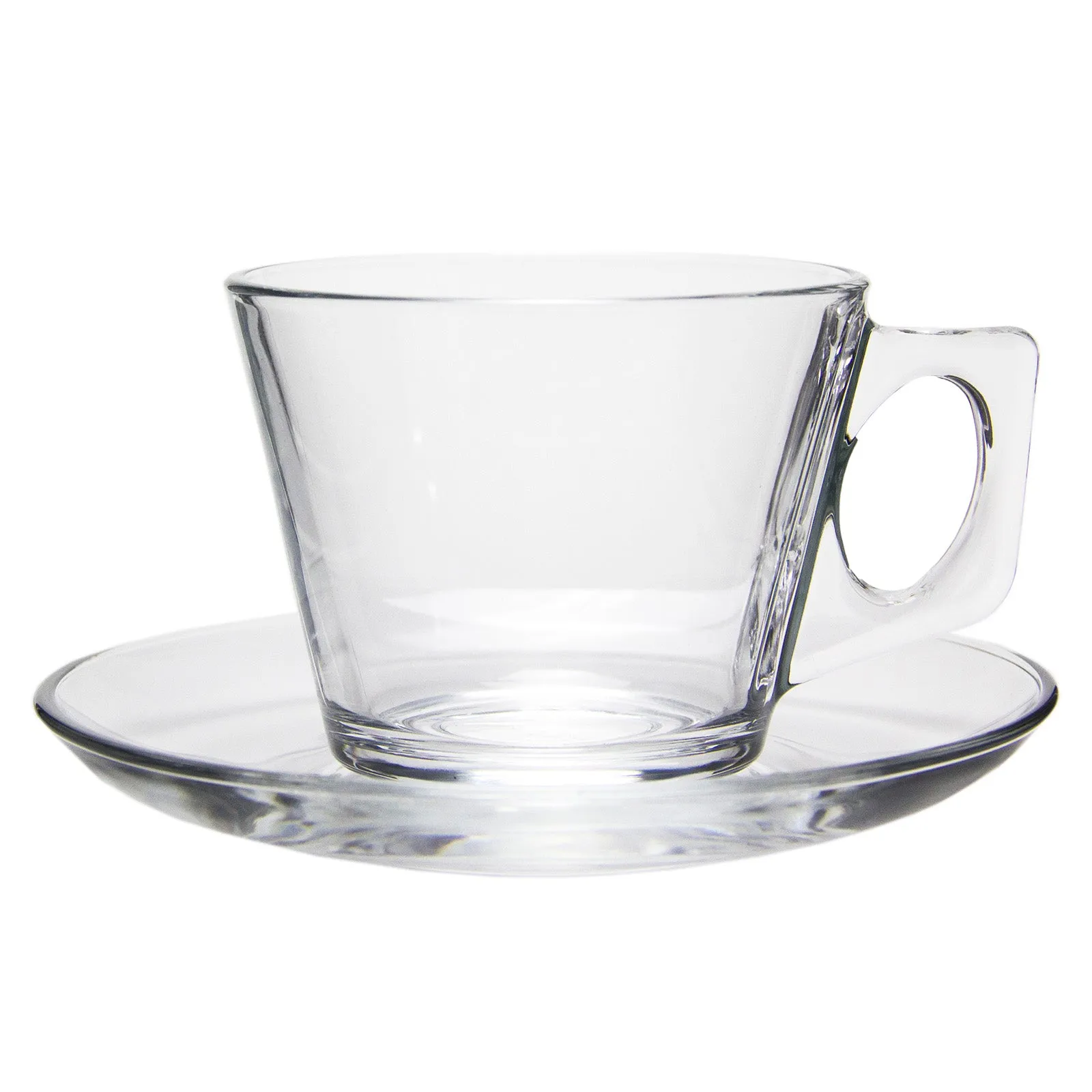 Traditional Clear Glass Tea Cups with Matching Saucers, 6 cups   6 saucers (12 pcs set)