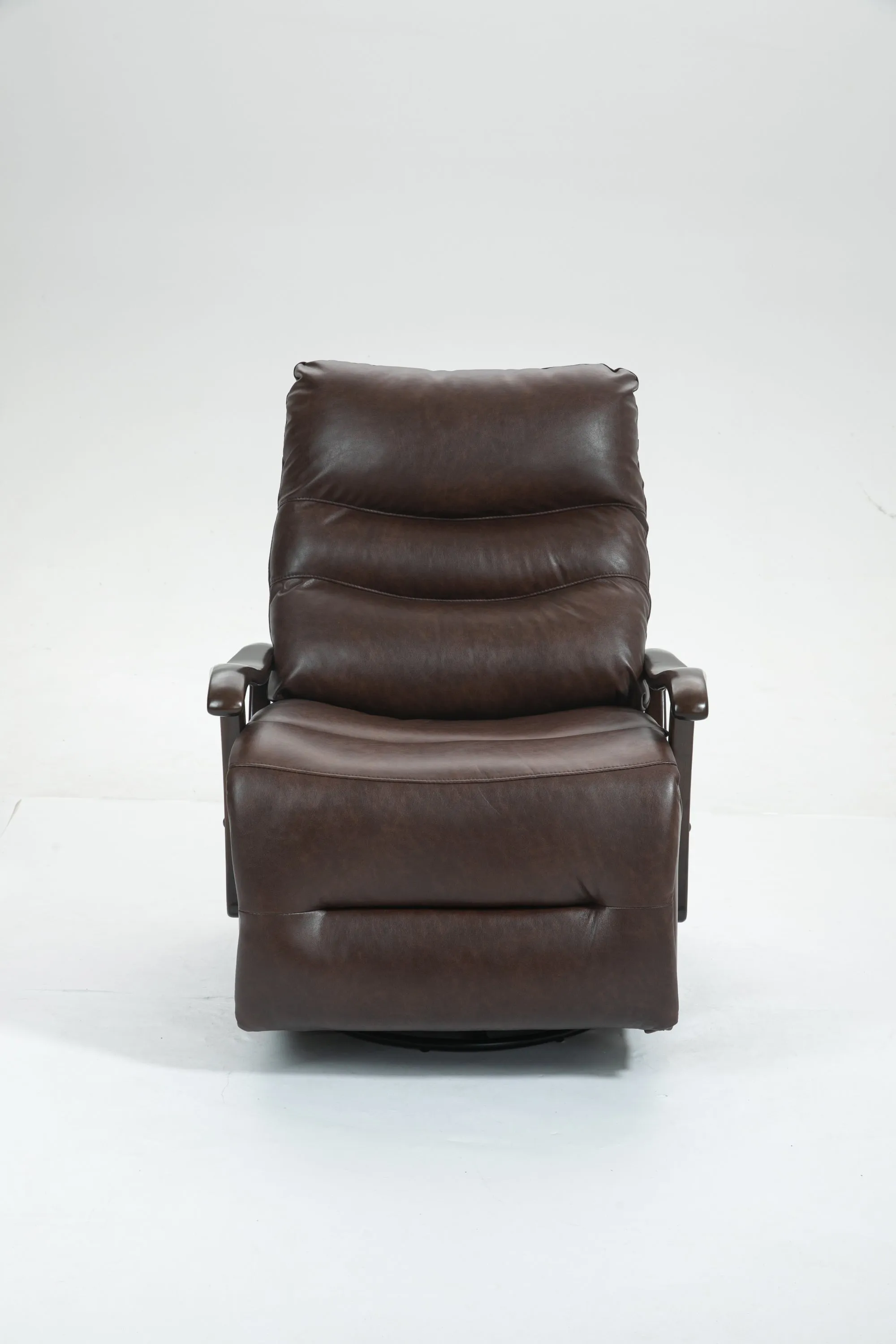 Tyler Swivel Power Recliner with Solid Wood Armrests - Brown