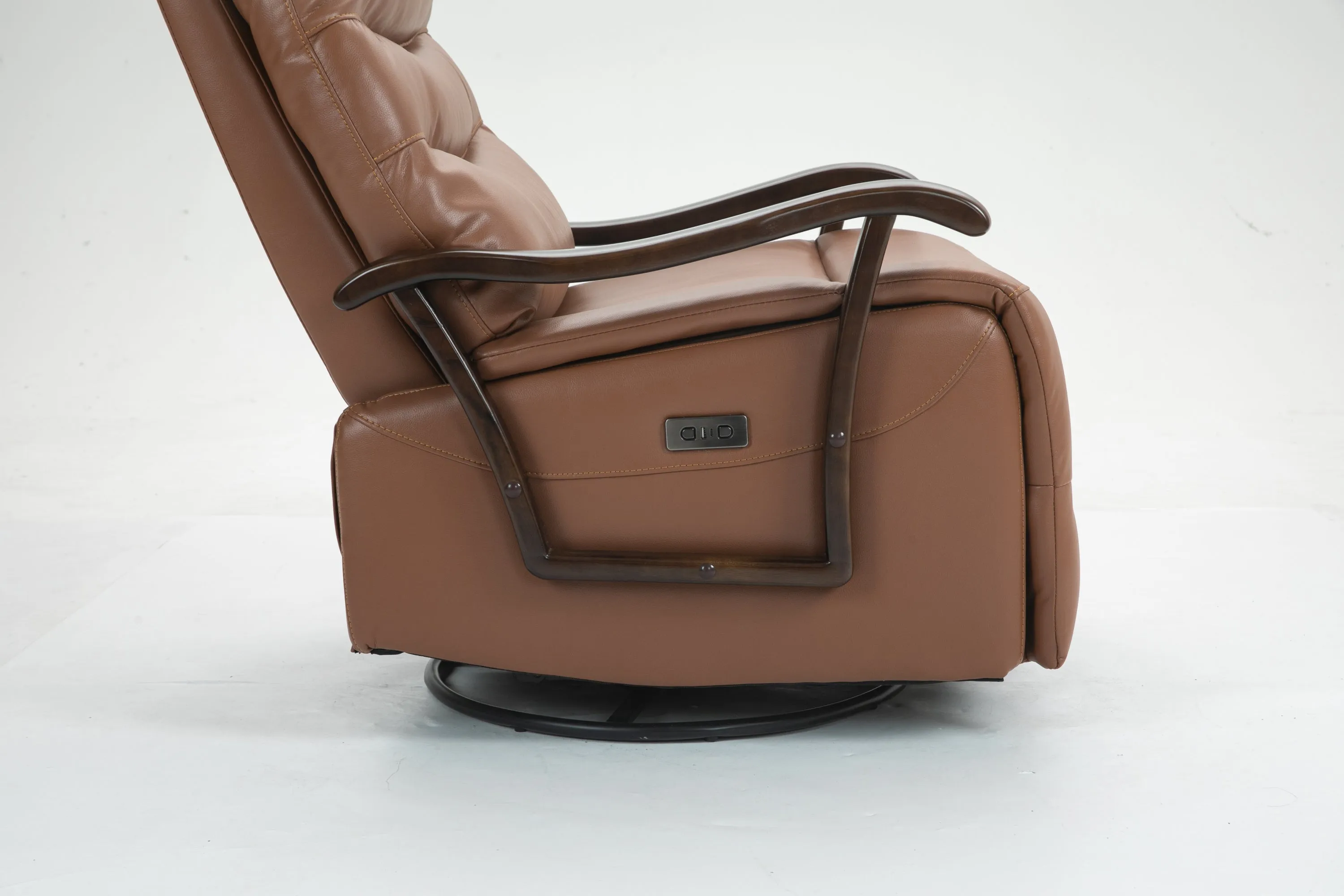 Tyler Swivel Power Recliner with Solid Wood Armrests - Orange