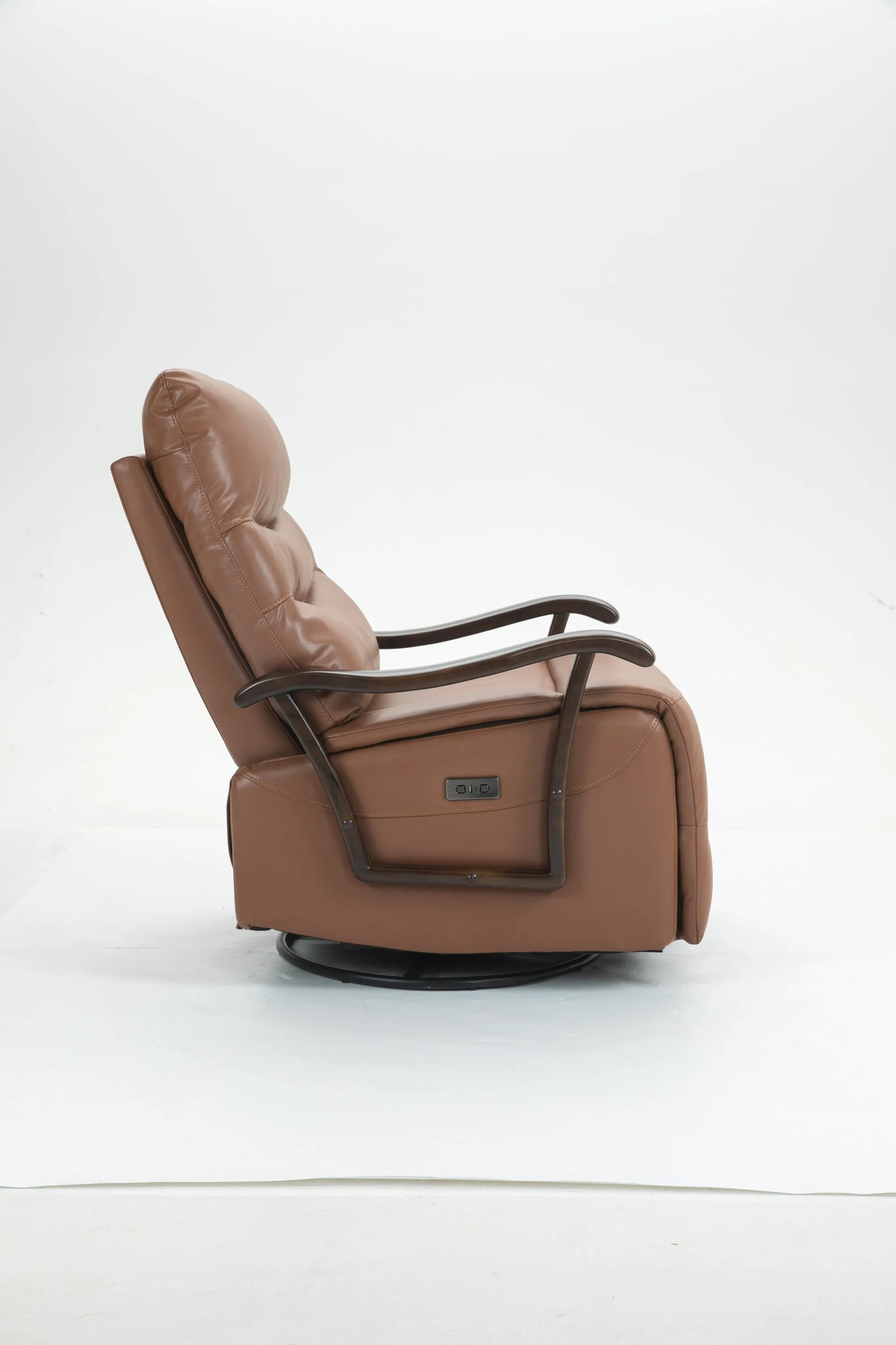 Tyler Swivel Power Recliner with Solid Wood Armrests - Orange