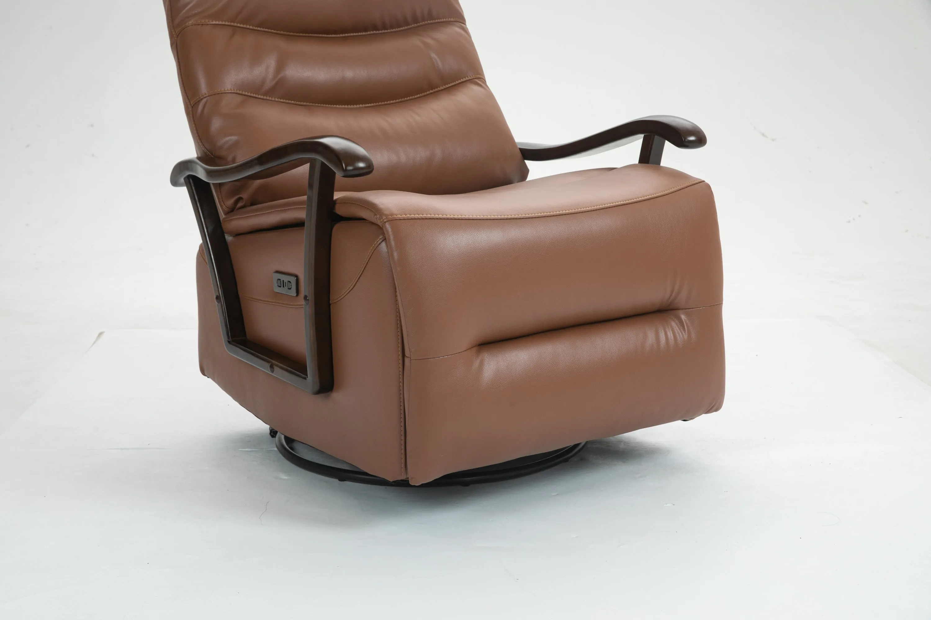 Tyler Swivel Power Recliner with Solid Wood Armrests - Orange