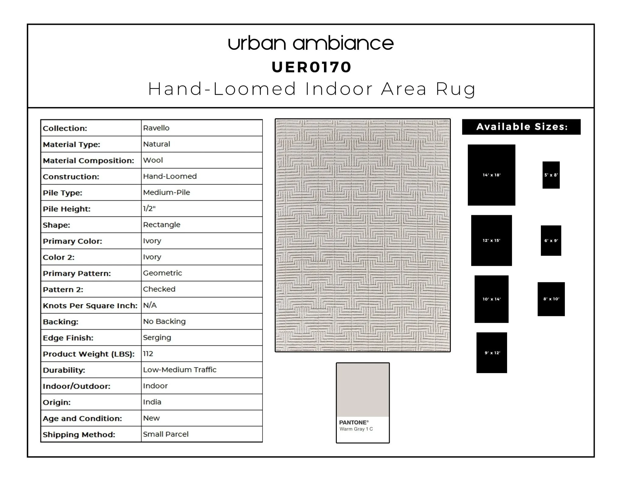 UER0170 Luxury Hand-Loomed Natural Medium-Pile Rug