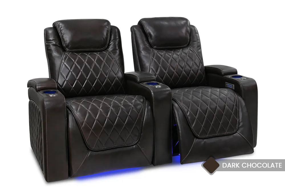 Valencia Oslo Leather Home Theater Seating Row of 2, Midnight Black