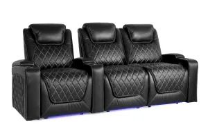 Valencia Oslo Leather Home Theater Seating Row of 3 Loveseat Right, Midnight Black