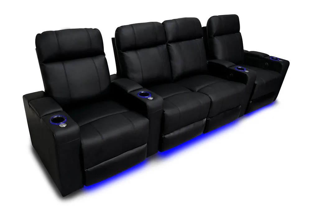 Valencia Piacenza Leather Home Theater Seating Row of 4 Loveseat Center, Black