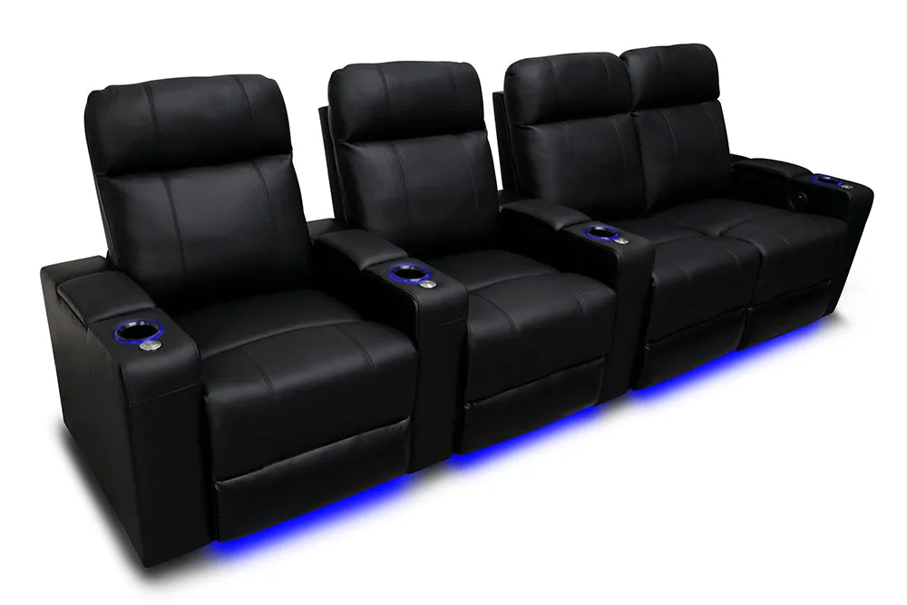 Valencia Piacenza Leather Home Theater Seating Row of 4 Loveseat Right, Black