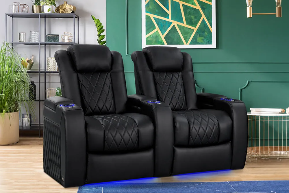 Valencia Tuscany Vegan Leather Home Theater Seating Row of 2 Loveseat, Deep Indigo