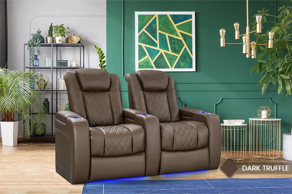 Valencia Tuscany Vegan Leather Home Theater Seating Row of 3 Loveseat Right, Dark Truffle