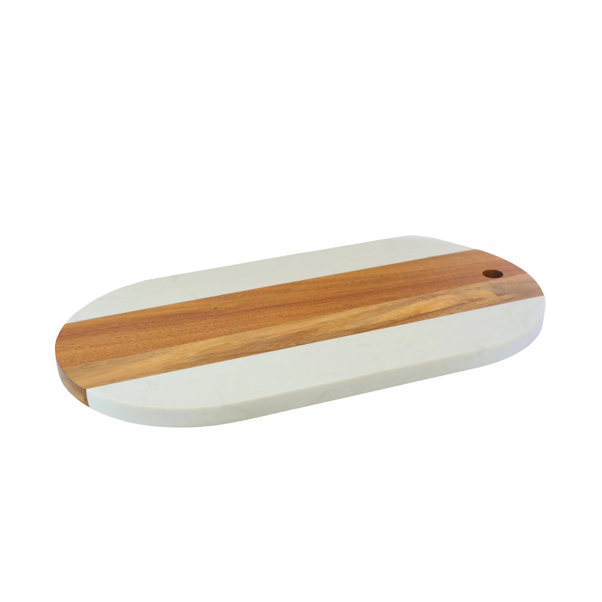 White Marble and Acacia Wood Oval Board