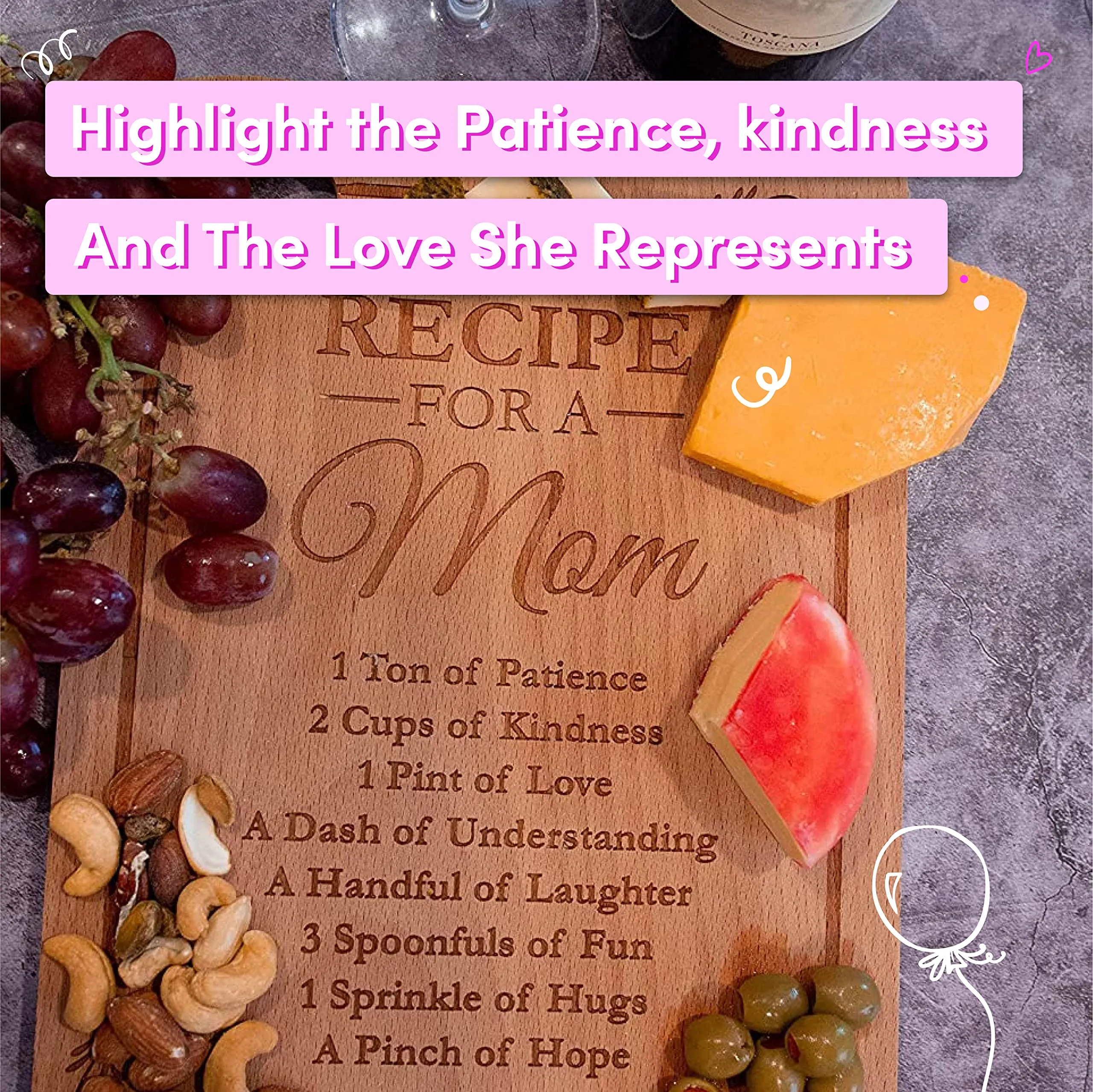 Wooden Cutting Board For Mom - Engraved With Mother Poem - 12X10" Kitchen Cutting Board